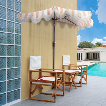 Beverly 9 ft. Designer Classic Scalloped Fringe Half Market Patio Umbrella